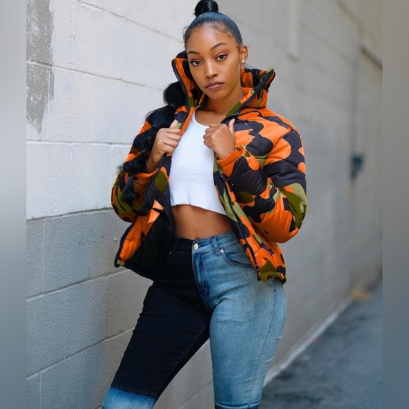Camouflage Orange Bubble Parka - Picture 1 of 4